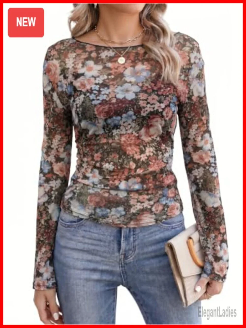 Sheer Mesh Long Sleeve Boat Neck Flared Ruched Waist Top